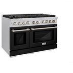 ZLINE Paramount 48 in. 6.7 cu. ft. Double Oven Dual Fuel Range with 8 Burner Gas Cooktop in Satin Stainless Steel with Black Matte Doors (SDRS-BLM-48)