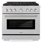ZLINE 36 in. Paramount Dual Fuel Range with 6 Gas Burners and Electric Convection Oven, 5.2 cu. ft., Satin Stainless Steel (SDRS-36)