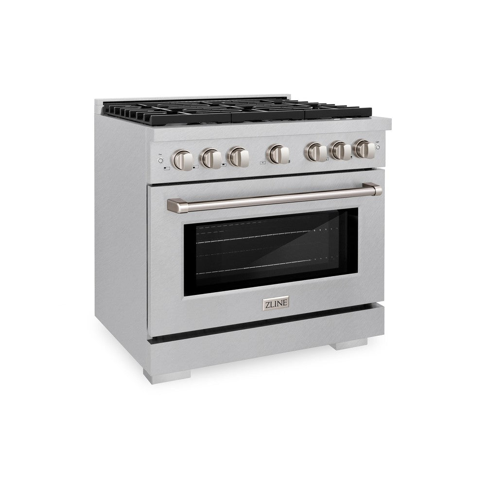 ZLINE 36 in. Paramount Dual Fuel Range with 6 Gas Burners and Electric Convection Oven, 5.2 cu. ft., Satin Stainless Steel (SDRS-36)