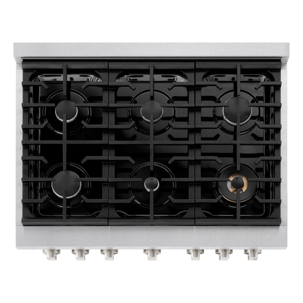 ZLINE 36 in. Paramount Dual Fuel Range with 6 Gas Burners and Electric Convection Oven, 5.2 cu. ft., Satin Stainless Steel (SDRS-36)