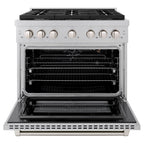 ZLINE Paramount 36" Dual Fuel Range with 6 Brass Burners, Gas Cooktop & Electric Convection Oven, Satin Stainless Steel, 5.2 cu. ft., SDRS-BR-36