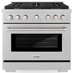 ZLINE Paramount 36" Dual Fuel Range with 6 Brass Burners, Gas Cooktop & Electric Convection Oven, Satin Stainless Steel, 5.2 cu. ft., SDRS-BR-36