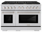 ZLINE Paramount 48 in. Double Oven Dual Fuel Range 6.7 cu. ft. with 8 Brass Burners in Satin Stainless Steel (SDRS-BR-48)
