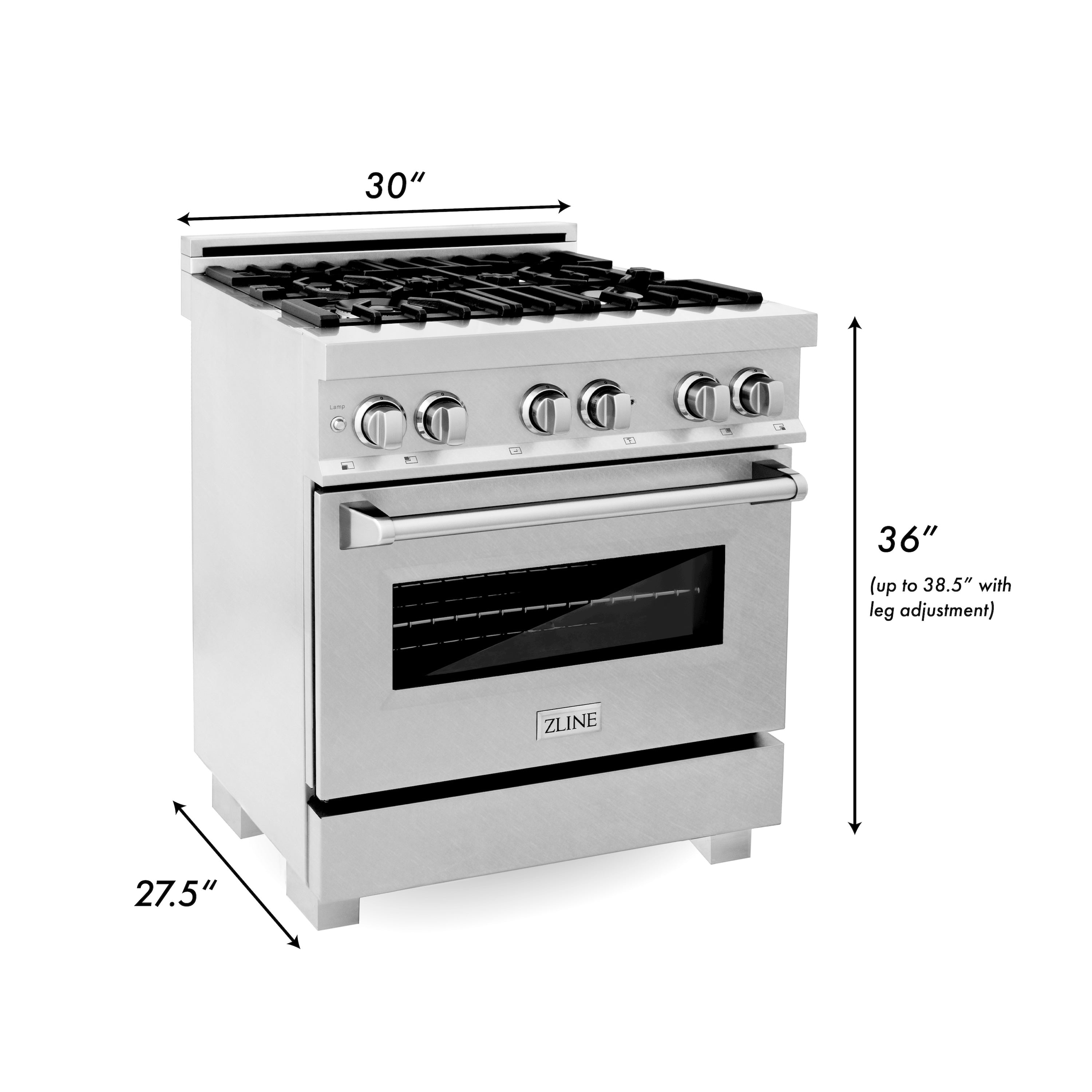ZLINE 30-Inch Legacy Dual Fuel Range, 4 Burner Gas Cooktop with Griddle and 4.0 cu. ft. Electric Convection Oven, Satin Stainless Steel, Model RAS-SN-GR-30