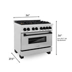 ZLINE Autograph 36 in. 4.6 cu. ft. Legacy Dual Fuel Range with 6 Gas Burners and Electric Convection Oven in Satin Stainless Steel with Matte Black Accents (RASZ-SN-36-MB)