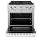 ZLINE 30 in. Paramount Dual Fuel Range, 4.2 cu. ft., 4 Burner Gas Cooktop with Electric Convection Oven, Satin Stainless Steel with White Matte Door (SDRS-WM-30)
