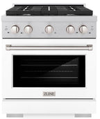 ZLINE 30 in. Paramount Dual Fuel Range, 4.2 cu. ft., 4 Burner Gas Cooktop with Electric Convection Oven, Satin Stainless Steel with White Matte Door (SDRS-WM-30)