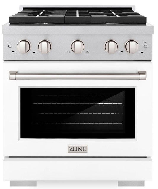 ZLINE 30 in. Paramount Dual Fuel Range, 4.2 cu. ft., 4 Burner Gas Cooktop with Electric Convection Oven, Satin Stainless Steel with White Matte Door (SDRS-WM-30)
