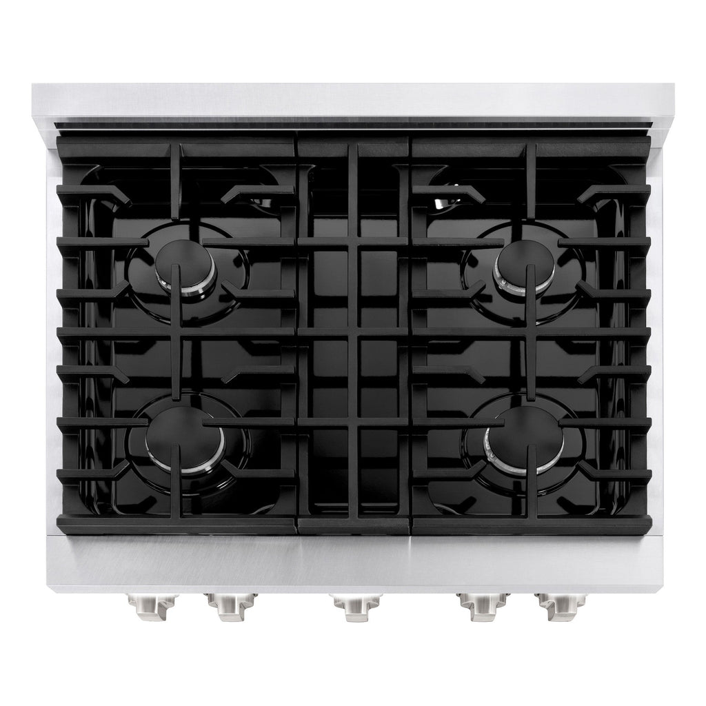 ZLINE 30 in. Paramount Dual Fuel Range, 4.2 cu. ft., 4 Burner Gas Cooktop with Electric Convection Oven, Satin Stainless Steel with White Matte Door (SDRS-WM-30)