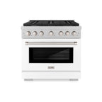 ZLINE Paramount 36 in. Dual Fuel Range with 6 Gas Burners and Electric Convection Oven, 5.2 cu. ft., Satin Stainless Steel with White Matte Door (SDRS-WM-36)