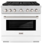 ZLINE Paramount 36 in. Dual Fuel Range with 6 Gas Burners and Electric Convection Oven, 5.2 cu. ft., Satin Stainless Steel with White Matte Door (SDRS-WM-36)