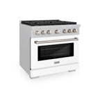 ZLINE Paramount 36 in. Dual Fuel Range with 6 Gas Burners and Electric Convection Oven, 5.2 cu. ft., Satin Stainless Steel with White Matte Door (SDRS-WM-36)
