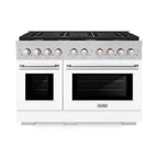 ZLINE 48-Inch Paramount Double Oven Dual Fuel Range with 8 Gas Burners, 6.7 cu. ft., Satin Stainless Steel with White Matte Doors (SDRS-WM-48)