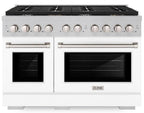 ZLINE 48-Inch Paramount Double Oven Dual Fuel Range with 8 Gas Burners, 6.7 cu. ft., Satin Stainless Steel with White Matte Doors (SDRS-WM-48)