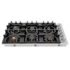 ZLINE 36" Gas Cooktop with 6 Gas Brass Burners and Black Porcelain Top, RC-BR-36-PBT