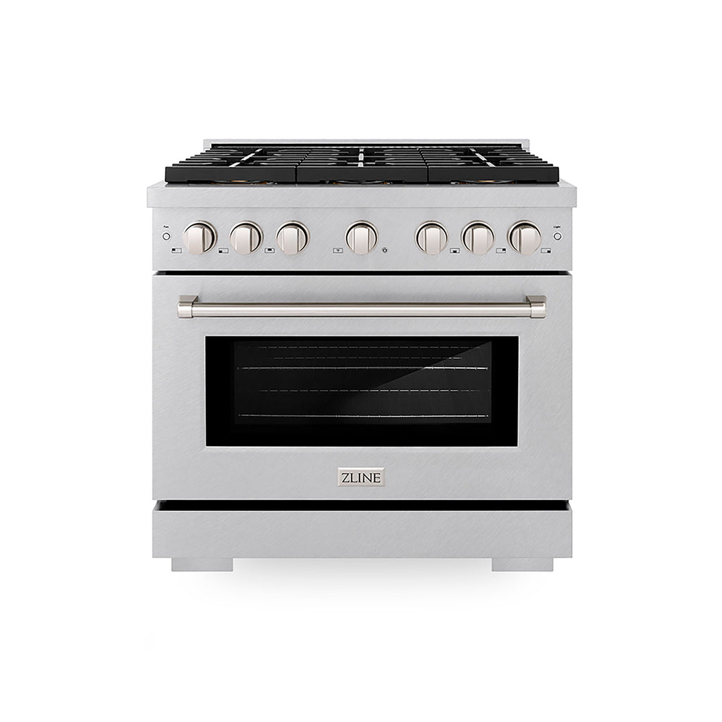 ZLINE 36 in. Dual Fuel Range 5.2 cu. ft. 6 Burner DuoPro™ Cooktop Electric Convection Oven Satin Stainless Steel (PSDRS-36)