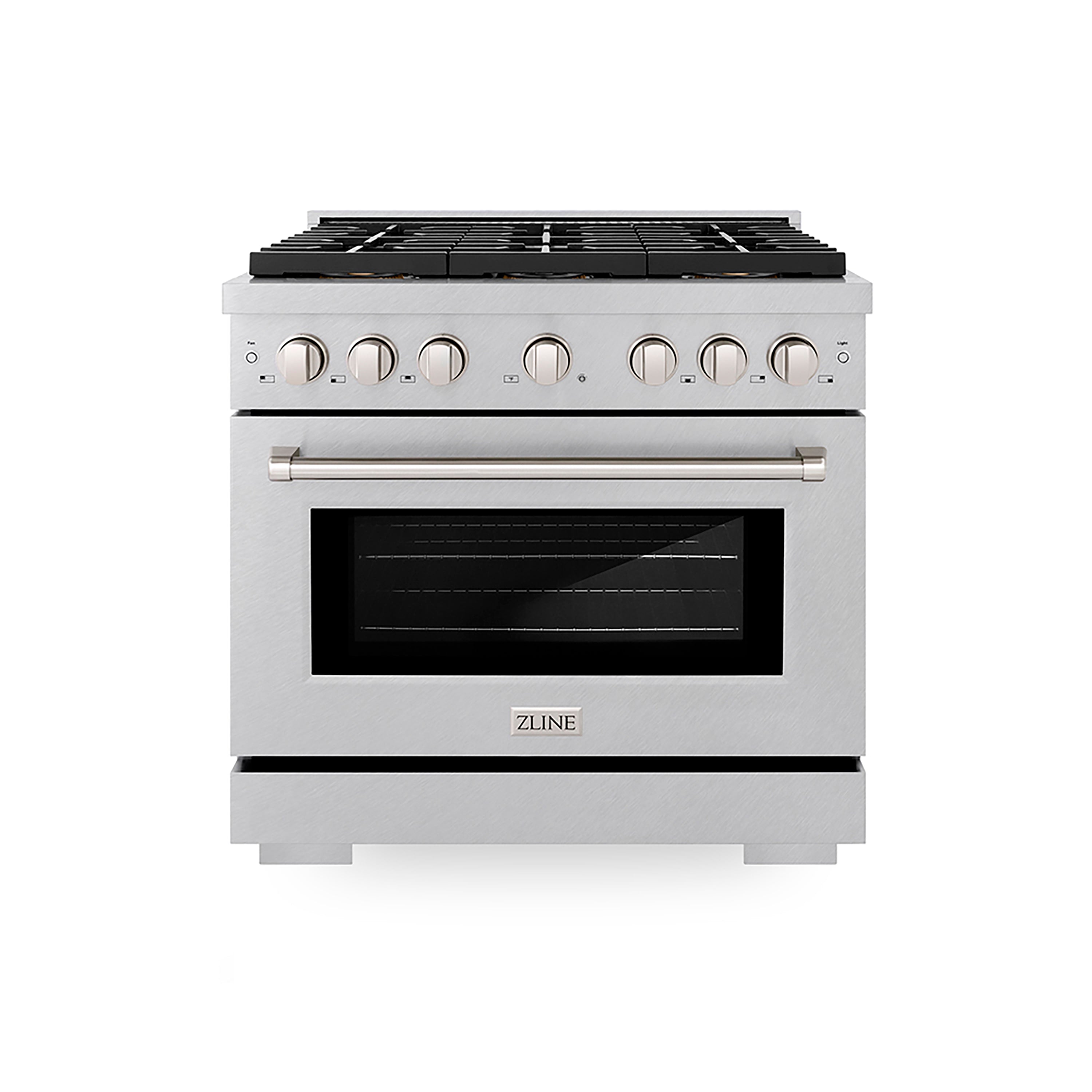 ZLINE 36 in. Dual Fuel Range 5.2 cu. ft. 6 Burner DuoPro™ Cooktop Electric Convection Oven Satin Stainless Steel (PSDRS-36)