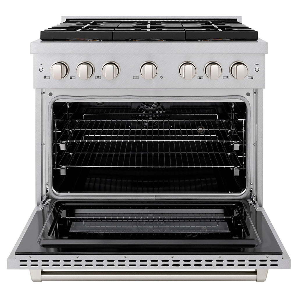 ZLINE 36 in. Dual Fuel Range 5.2 cu. ft. 6 Burner DuoPro™ Cooktop Electric Convection Oven Satin Stainless Steel (PSDRS-36)