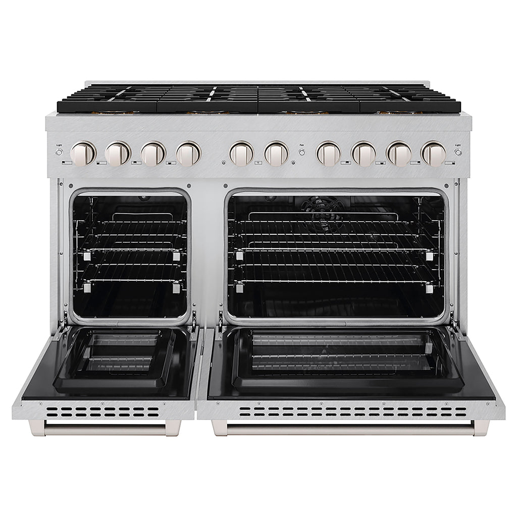 ZLINE 48 in. Dual Fuel Range 6.7 cu. ft. with 8 Burner DuoPro™ Cooktop and Dual Convection Ovens – Satin Stainless Steel (PSDRS-48)