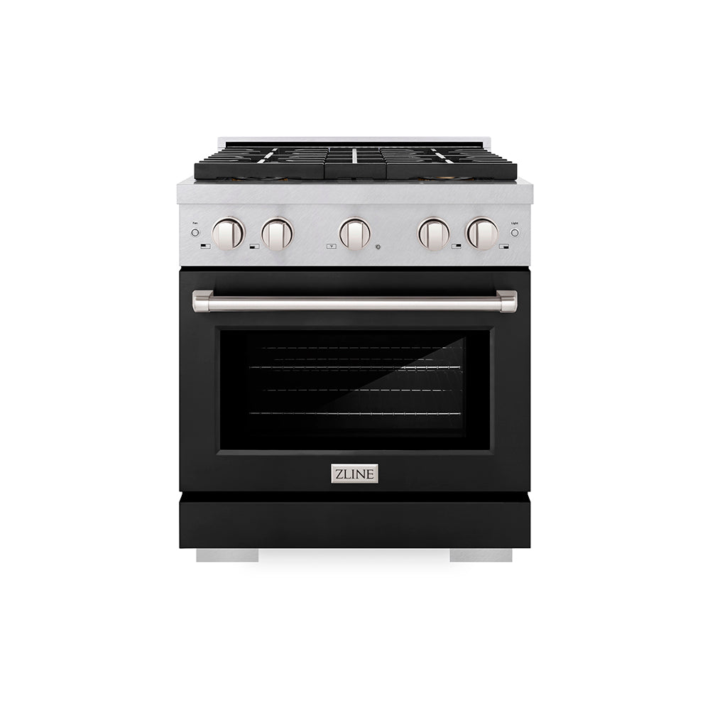 ZLINE 30 in. Dual Fuel Range 4.2 cu. ft. – 4 Burner DuoPro™ Cooktop, Electric Convection Oven, Satin Stainless Steel with Black Matte Door (PSDRS-BLM-30)