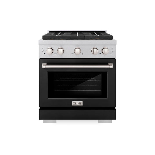 ZLINE 30 in. Dual Fuel Range 4.2 cu. ft. – 4 Burner DuoPro™ Cooktop, Electric Convection Oven, Satin Stainless Steel with Black Matte Door (PSDRS-BLM-30)