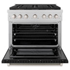 ZLINE 36 in. Dual Fuel Range 5.2 cu. ft. 6 Burner DuoPro™ Cooktop Electric Convection Oven Satin Stainless Steel with Black Matte Door (PSDRS-BLM-36)