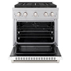 ZLINE 30 in. Dual Fuel Range – 4.2 cu. ft. Capacity, 4 Burner DuoPro™ Cooktop, Electric Convection Oven, Satin Stainless Steel with White Matte Door (PSDRS-WM-30)