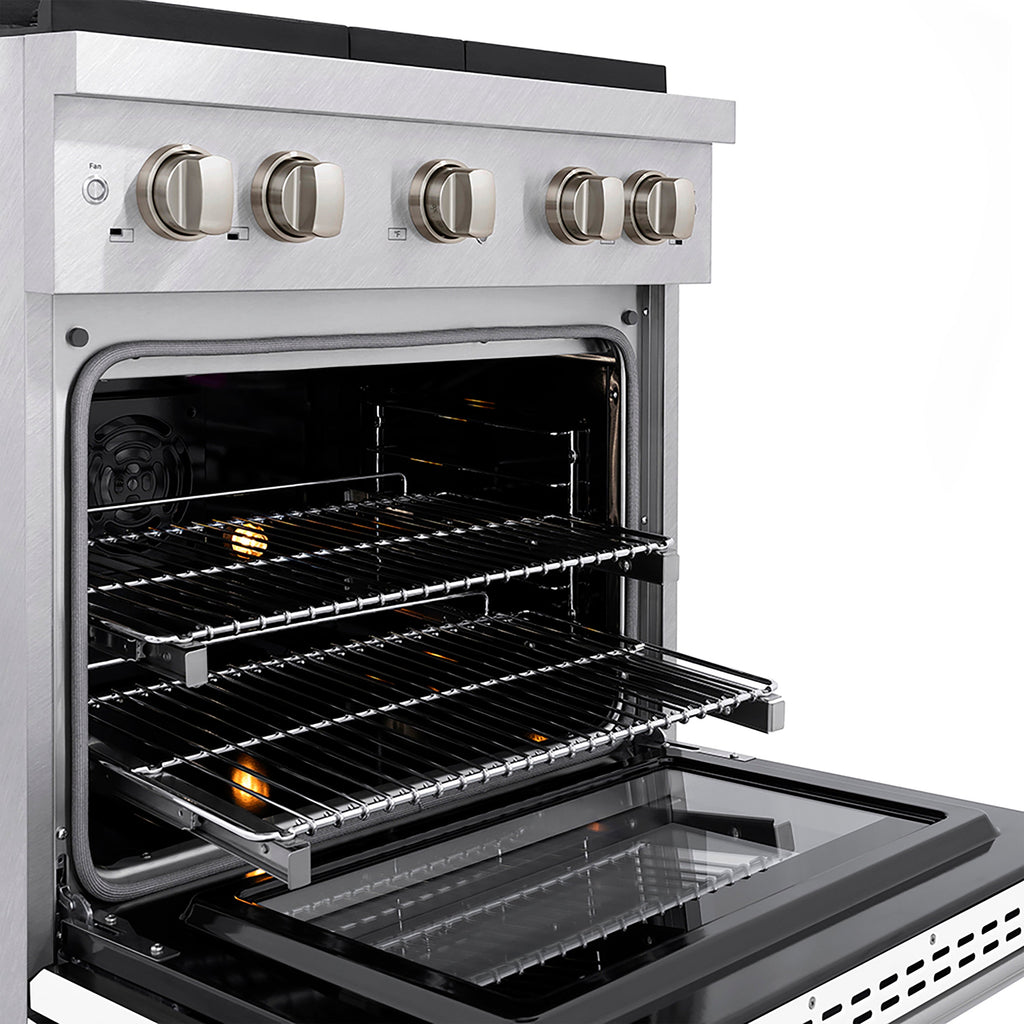 ZLINE 30 in. Dual Fuel Range – 4.2 cu. ft. Capacity, 4 Burner DuoPro™ Cooktop, Electric Convection Oven, Satin Stainless Steel with White Matte Door (PSDRS-WM-30)