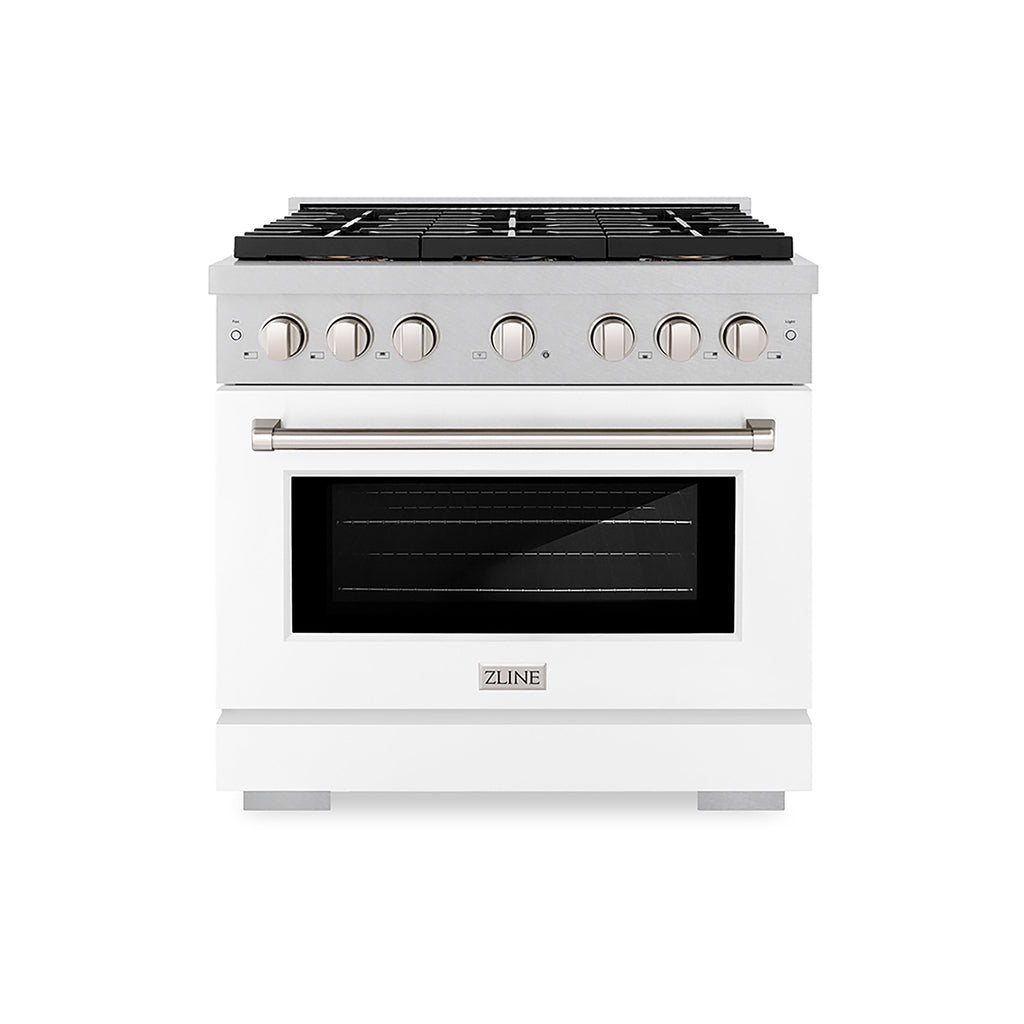 ZLINE 36 in. Dual Fuel Range 5.2 cu. ft. Paramount Series with 6 Burner DuoPro Cooktop, Electric Convection Oven, Satin Stainless Steel with White Matte Door (PSDRS-WM-36)