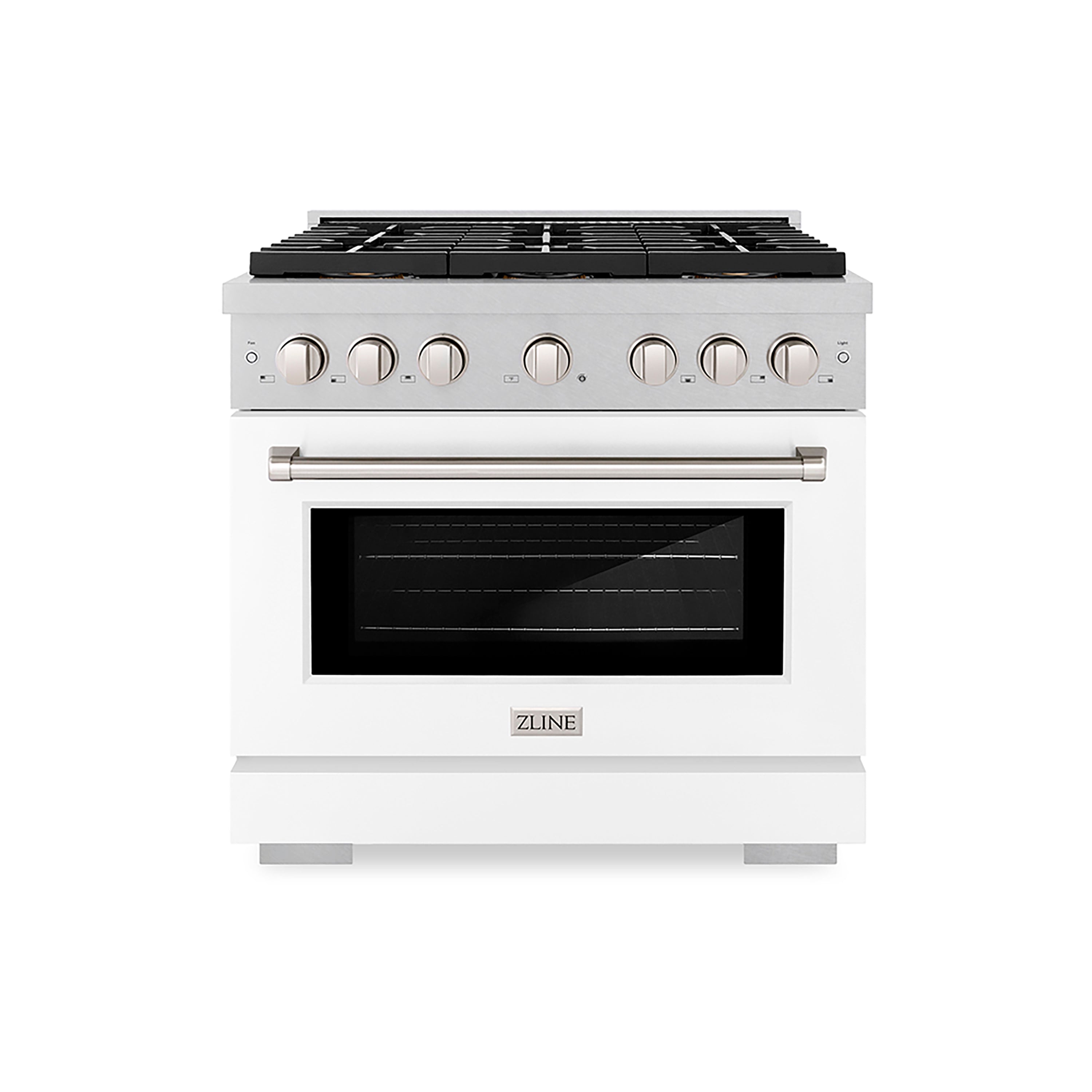 ZLINE 36 in. Dual Fuel Range 5.2 cu. ft. Paramount Series with 6 Burner DuoPro Cooktop, Electric Convection Oven, Satin Stainless Steel with White Matte Door (PSDRS-WM-36)