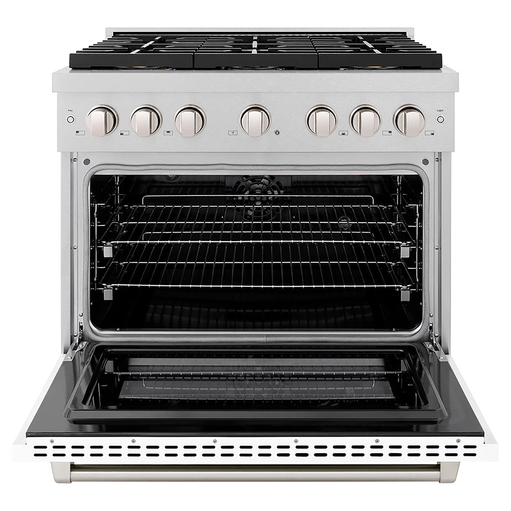 ZLINE 36 in. Dual Fuel Range 5.2 cu. ft. Paramount Series with 6 Burner DuoPro Cooktop, Electric Convection Oven, Satin Stainless Steel with White Matte Door (PSDRS-WM-36)