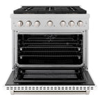 ZLINE 36 in. Dual Fuel Range 5.2 cu. ft. Paramount Series with 6 Burner DuoPro Cooktop, Electric Convection Oven, Satin Stainless Steel with White Matte Door (PSDRS-WM-36)