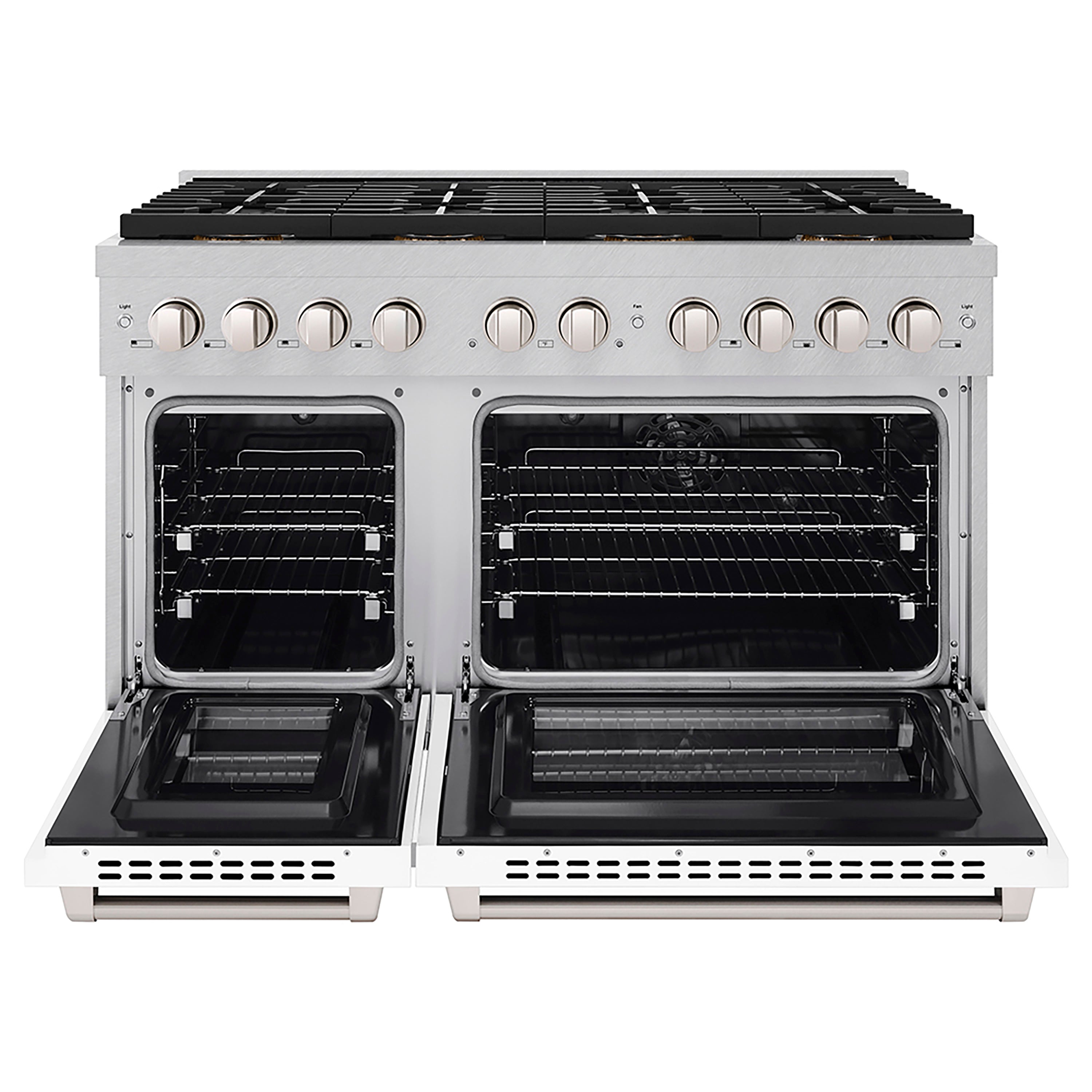 ZLINE 48 in. Dual Fuel Range 6.7 cu. ft. with 8 Burner DuoPro™ Cooktop, Dual Ovens, Satin Stainless Steel with White Matte Doors (PSDRS-WM-48)