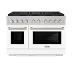 ZLINE 48 in. Dual Fuel Range 6.7 cu. ft. with 8 Burner DuoPro™ Cooktop, Dual Ovens, Satin Stainless Steel with White Matte Doors (PSDRS-WM-48)