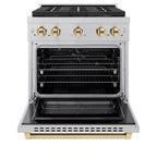 ZLINE 30 in. Dual Fuel Range 4.2 cu. ft. Paramount Series with 4 Burner DuoPro™ Cooktop, Electric Convection Oven, Satin Stainless Steel with Polished Gold Accents (PSDRSZ-30-G)