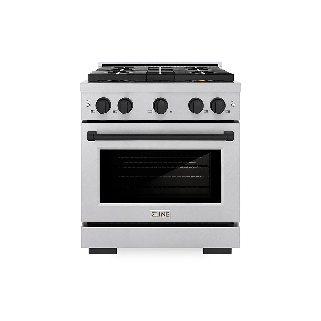 ZLINE 30 in Dual Fuel Range 4.2 cu. ft. 4 Burner DuoPro Cooktop Electric Convection Oven Satin Stainless Steel Matte Black Accents (PSDRSZ-30-MB)