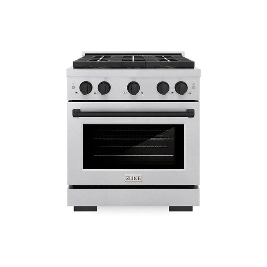 ZLINE 30 in Dual Fuel Range 4.2 cu. ft. 4 Burner DuoPro Cooktop Electric Convection Oven Satin Stainless Steel Matte Black Accents (PSDRSZ-30-MB)