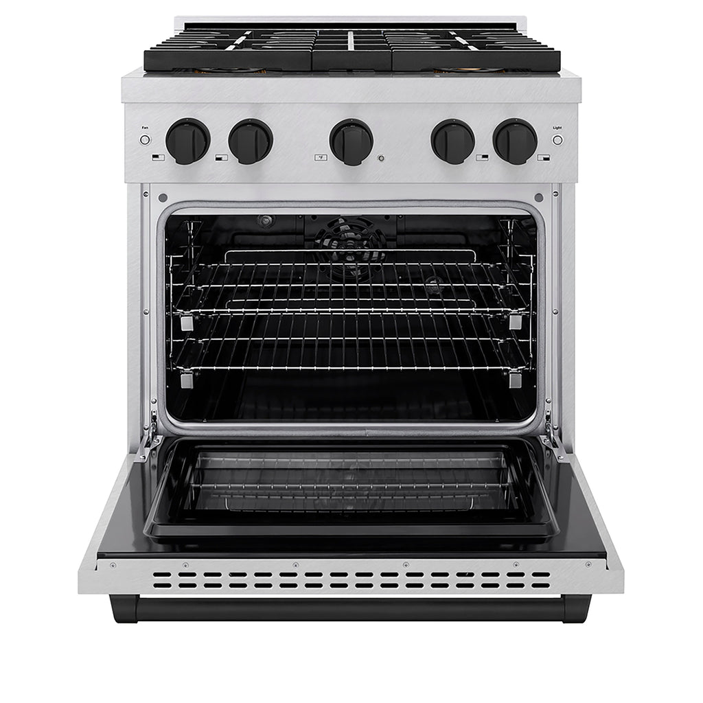 ZLINE 30 in Dual Fuel Range 4.2 cu. ft. 4 Burner DuoPro Cooktop Electric Convection Oven Satin Stainless Steel Matte Black Accents (PSDRSZ-30-MB)