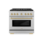 ZLINE 36 in. Dual Fuel Range 5.2 cu. ft. 6 Burner DuoPro™ Cooktop Electric Convection Oven Satin Stainless Steel Champagne Bronze Accents (PSDRSZ-36-CB)