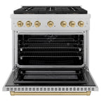 ZLINE 36 in. Dual Fuel Range 5.2 cu. ft. 6 Burner DuoPro™ Cooktop Electric Convection Oven Satin Stainless Steel Champagne Bronze Accents (PSDRSZ-36-CB)