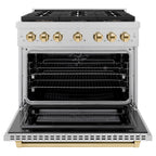 ZLINE 36 in. Paramount Autograph Edition Dual Fuel Range – 5.2 cu. ft. Capacity, 6 Burner DuoPro™ Cooktop, Electric Convection Oven, Satin Stainless Steel with Polished Gold Accents (PSDRSZ-36-G)