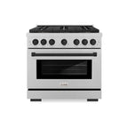 ZLINE 36 in. Dual Fuel Range 5.2 cu. ft. 6 Burner DuoPro™ Cooktop Electric Convection Oven Satin Stainless Steel with Matte Black Accents (PSDRSZ-36-MB)