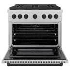 ZLINE 36 in. Dual Fuel Range 5.2 cu. ft. 6 Burner DuoPro™ Cooktop Electric Convection Oven Satin Stainless Steel with Matte Black Accents (PSDRSZ-36-MB)