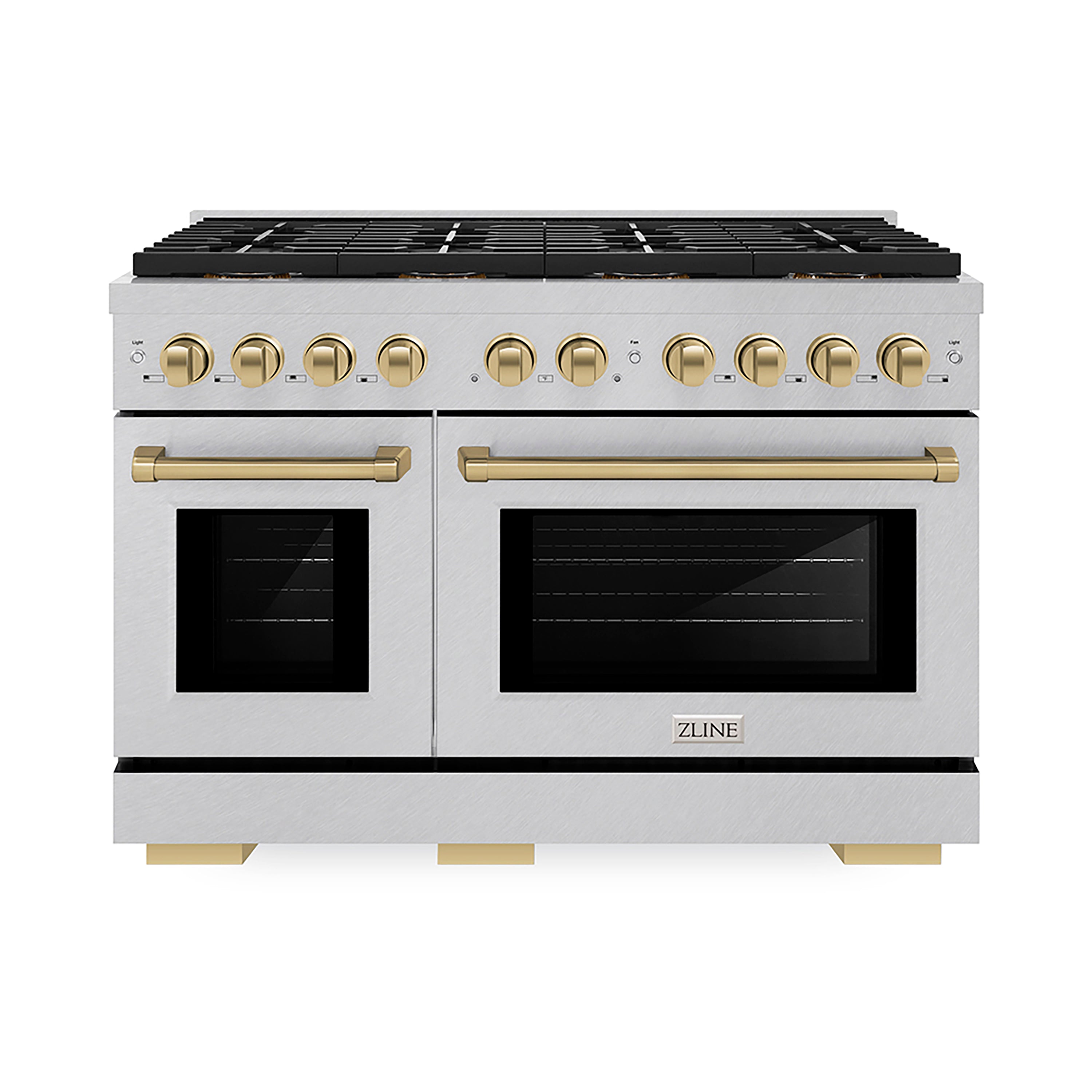 ZLINE 48 in. Dual Fuel Range 6.7 cu. ft. 8 Burner DuoPro™ Cooktop Dual Ovens Satin Stainless Steel with Champagne Bronze Accents (PSDRSZ-48-CB)