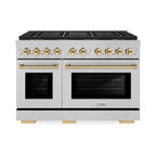ZLINE 48 in. Dual Fuel Range 6.7 cu. ft. 8 Burners DuoPro Cooktop Dual Ovens Satin Stainless Steel Polished Gold Accents (PSDRSZ-48-G)