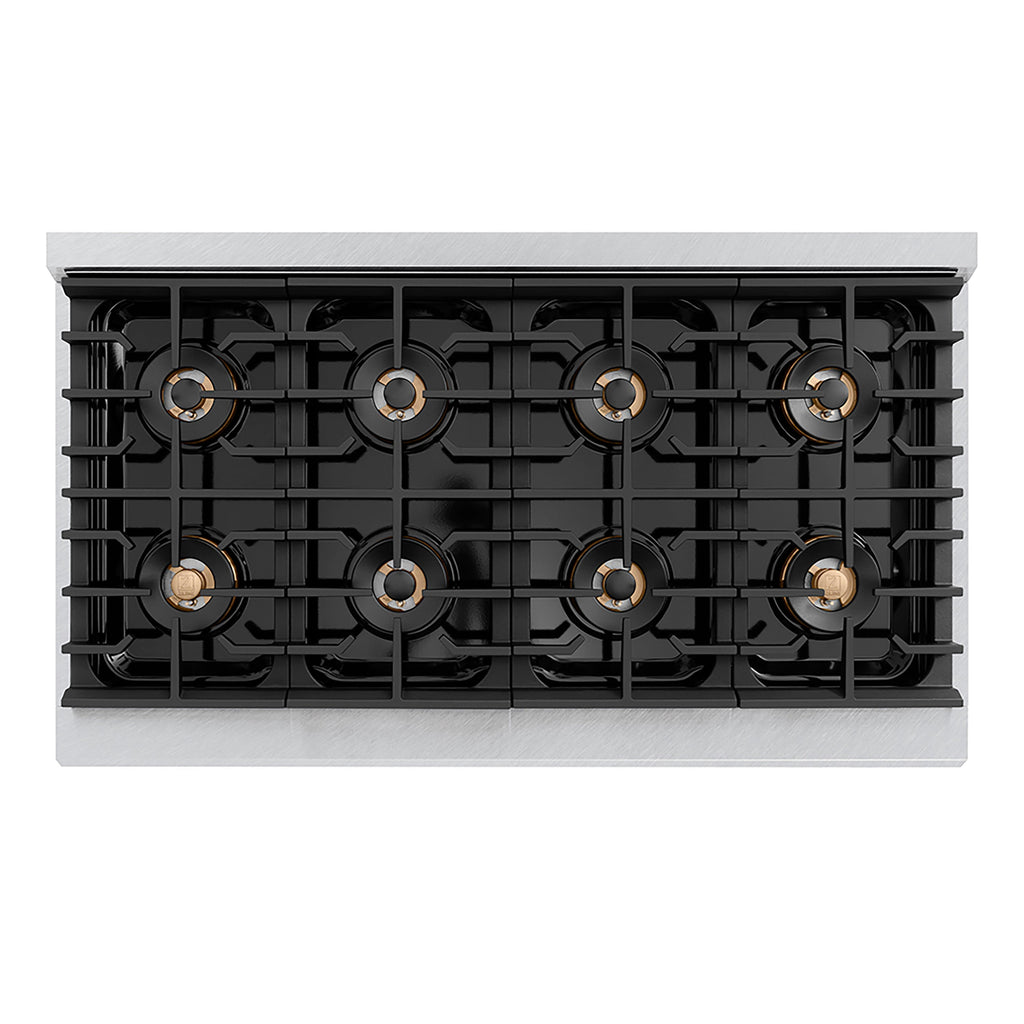 ZLINE 48 in. Dual Fuel Range 6.7 cu. ft. 8 Burners DuoPro Cooktop Dual Ovens Satin Stainless Steel Polished Gold Accents (PSDRSZ-48-G)