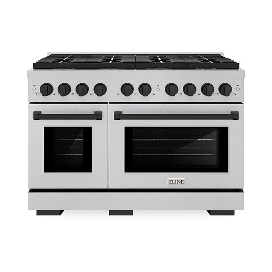 ZLINE 48 in. Dual Fuel Range 6.7 cu. ft. 8 Burner DuoPro™ Cooktop Dual Ovens Satin Stainless Steel Matte Black Accents (PSDRSZ-48-MB)