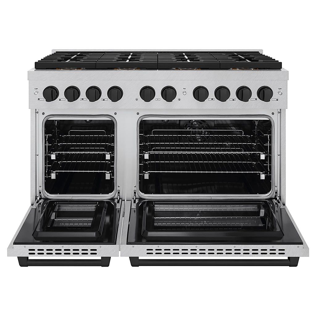 ZLINE 48 in. Dual Fuel Range 6.7 cu. ft. 8 Burner DuoPro™ Cooktop Dual Ovens Satin Stainless Steel Matte Black Accents (PSDRSZ-48-MB)