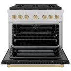ZLINE 36 in. Dual Fuel Range 5.2 cu. ft. 6 Burner DuoPro™ Cooktop Electric Convection Oven Satin Stainless Steel Black Matte Door Champagne Bronze Accents (PSDRSZ-BLM36-CB)
