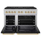 ZLINE 48 in. Dual Fuel Range 6.7 cu. ft. 8 Burner DuoPro™ Cooktop Dual Ovens Satin Stainless Steel Black Matte Doors Polished Gold Accents (PSDRSZ-BLM48-G)